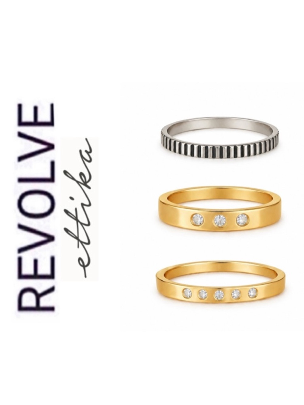 NWT Revolve x Ettika Small Bits of Bling Crystal Ring Stacking Set Size 7